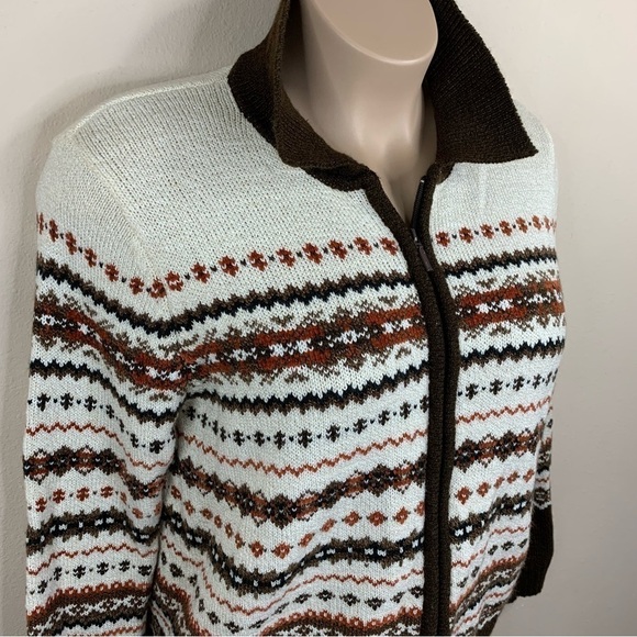 XL Vintage Beige Classic Elements Nordic Print Zip Closure Cardigan Sweater 18 - Picture 6 of 8